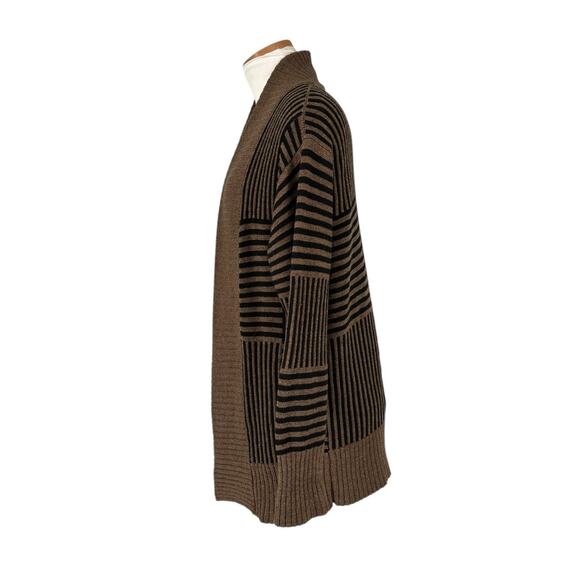 Helen HSU NY Wool Blend Open Cardigan XS Beige Black Geometric Stripe Old Money - Picture 4 of 11
